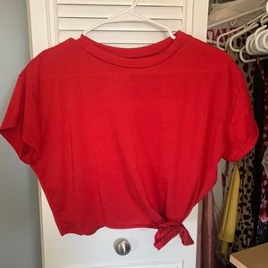 Red crop top with tie on bottom